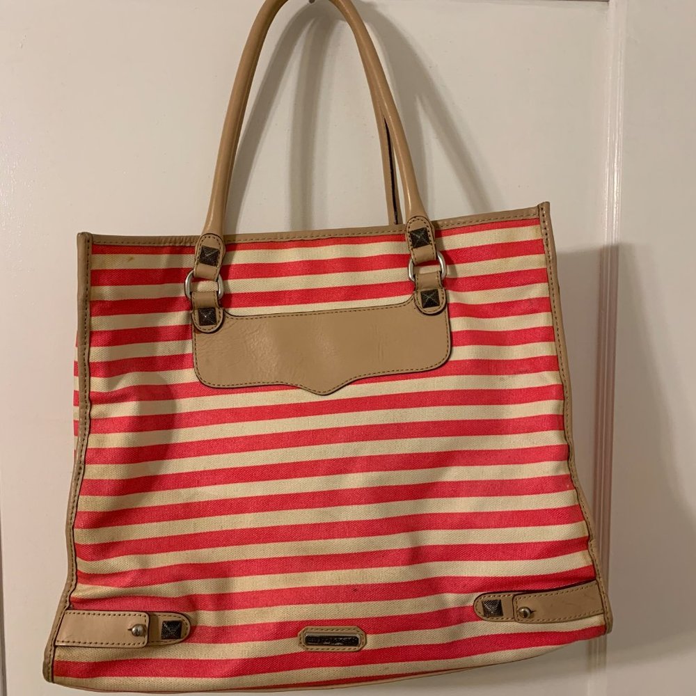 Rebecca Minkoff cream/pink striped canvas tote